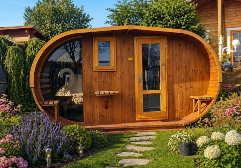 Thermoholz Sauna oval, anschlussfertig!