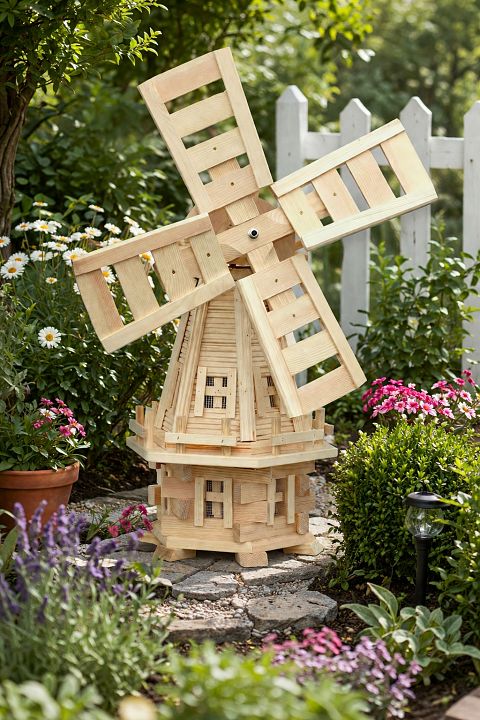 Geschenkidee Windmühle aus Holz, naturbelassen