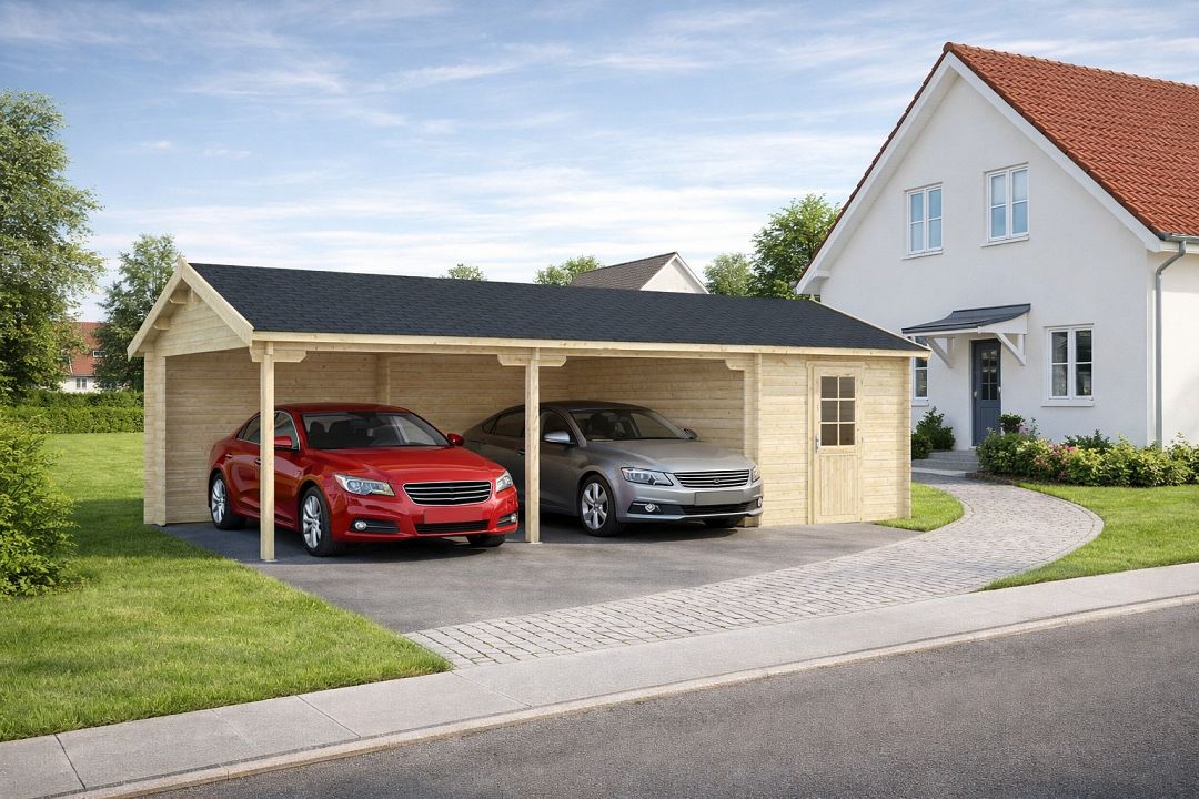 Garage Blockbohlen Kombi-Carport 1