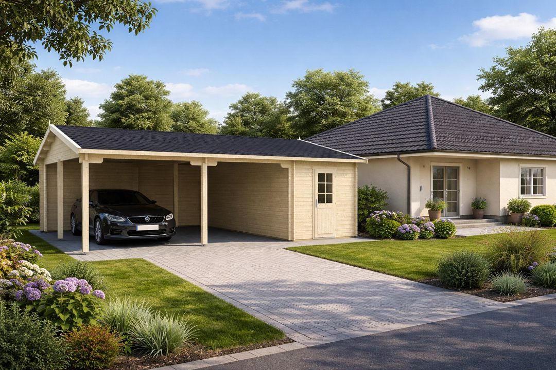 Garage Blockbohlen Kombi-Carport 2