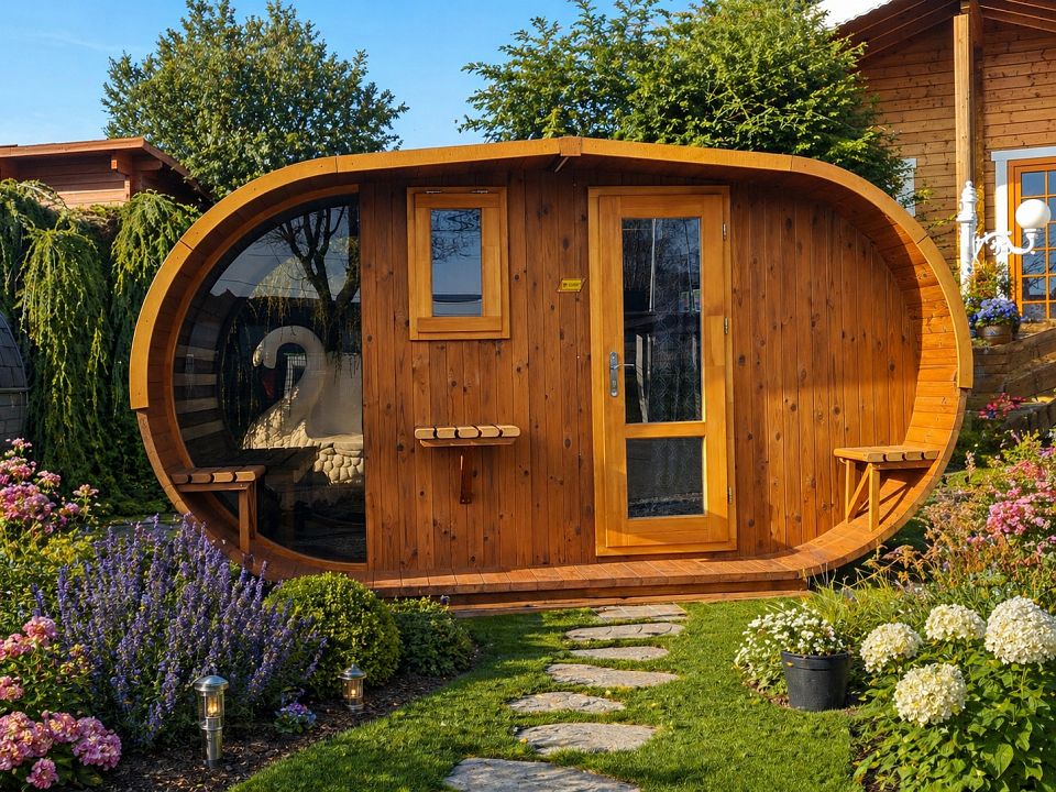 Außensauna Thermoholz Sauna oval, anschlussfertig!