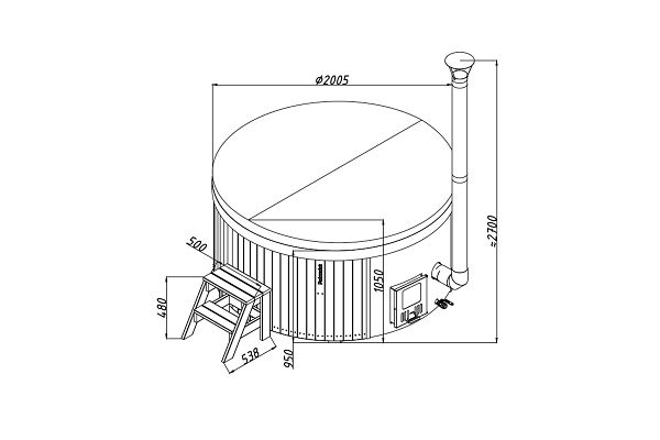 Holzpool Hot Tub 200 rund, Grundriss 1