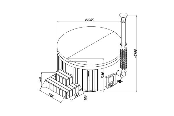 Holzpool Hot Tub 200 rund, Grundriss 3